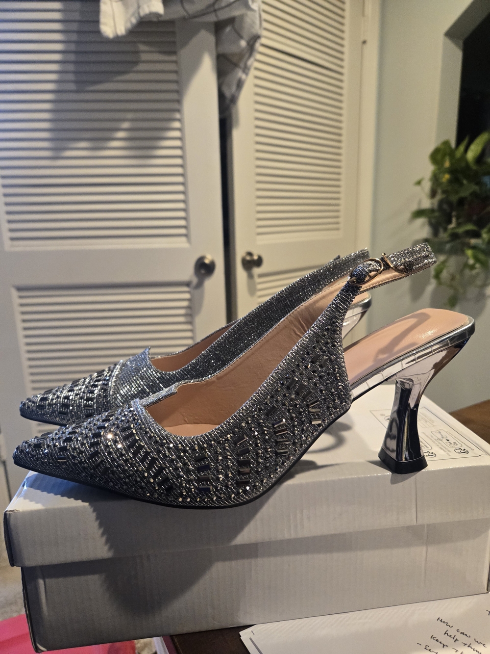 Brand New Silver Embellished Slingback Pumps for